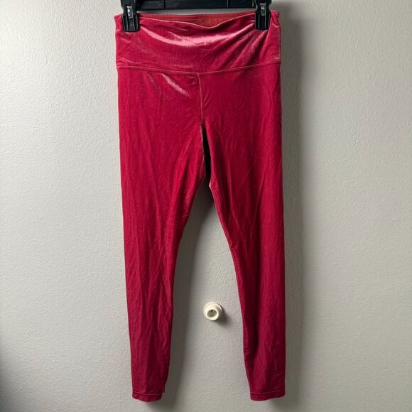 Athleta Elation Velvet Set M Red Velour Y2K Leggings V-Neck Crop Top - Picture 11 of 16
